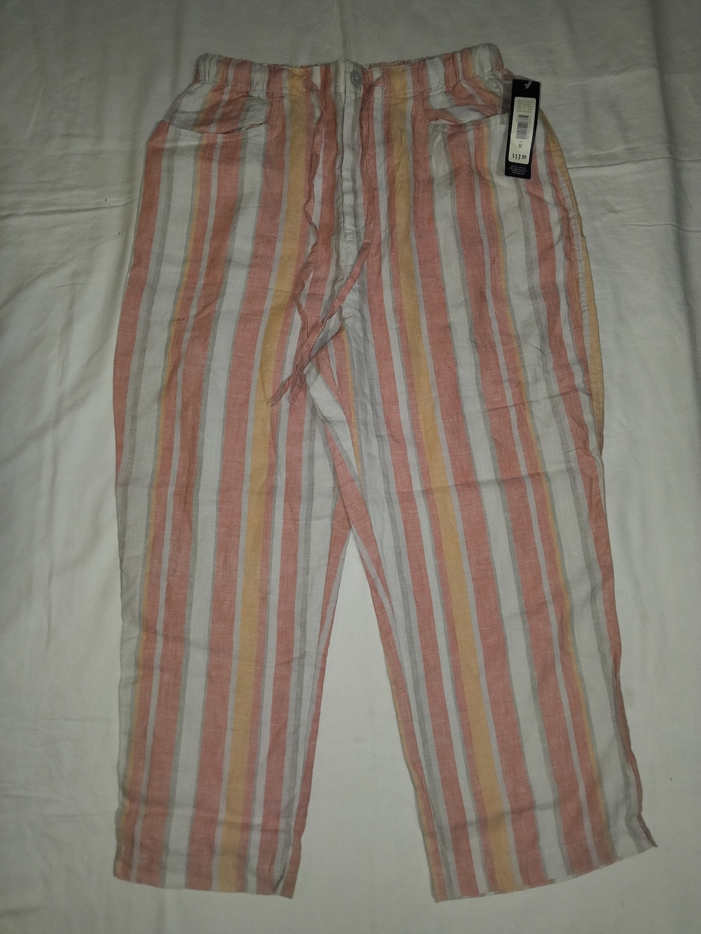 Cherokee Men's Drawstring Striped Chinos - Pink, White, Yellow